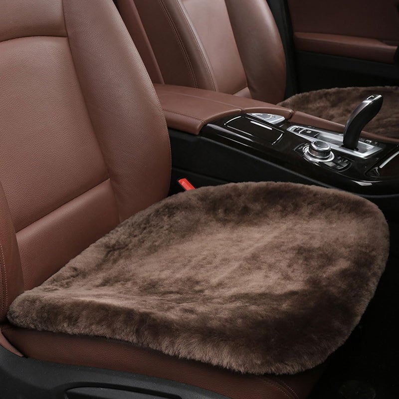 LHDOS Sheepskin Car Seat Cushion, Soft Comfort Winter Driver Seat Cover, Fluffy Faux Fur Front Seat Pad, Car Seat Protector Pad for Office Chair, Universal Interior Accessory for Car SUV Truck (Coffee) - Image 1